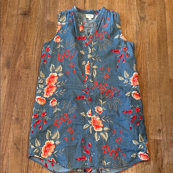 Beige by eci Dresses & Skirts - Beige by eci Embroidered Denim Dress, Size 14